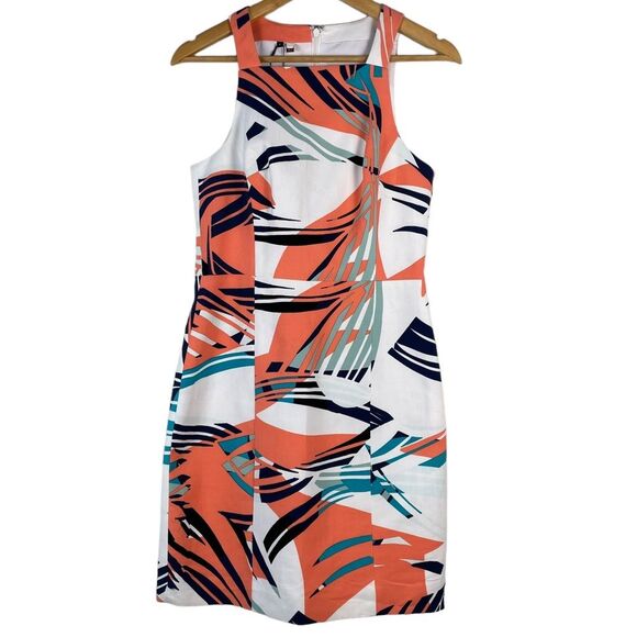 4 Collective Square Neck Sleeveless Abstract Cotton Print Shift Dress Sz 4‎ NEW - Picture 1 of 13